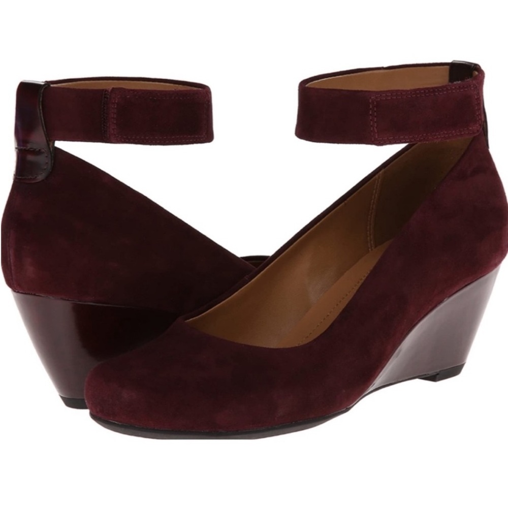 Clarks Bassett Mist Aubergine Ankle-Strap Wedge Pump 8.5